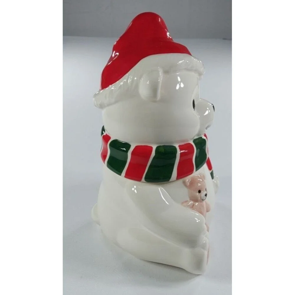 Vintage 1991 Homco Polar Bear Cookie Jar Christmas Ceramic Canister Teddy Bear